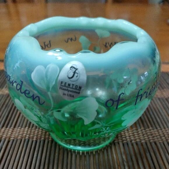 Vintage Fenton Art Glass Floral Rose Bud Vase Hand Painted Signed Light Green - Picture 1 of 7